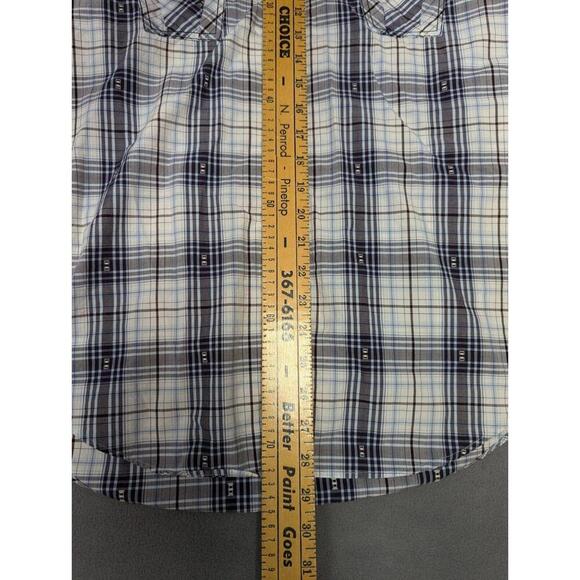 7 Diamonds Shirt Mens M Pearl Snap Short Sleeve Gray Plaid Pockets Western Retro - Picture 2 of 9